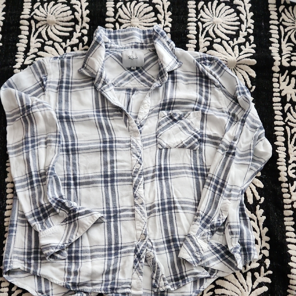 Rails White and Blue Plaid Button-Down Shirt